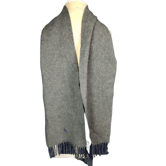 Polo Ralph Lauren Men's Scarf  Gray/Navy Made in Italy 80% Virgin Wool - Picture 1 of 3